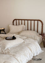 Emmeline Lace Ruffle Floral Bedding Set / White