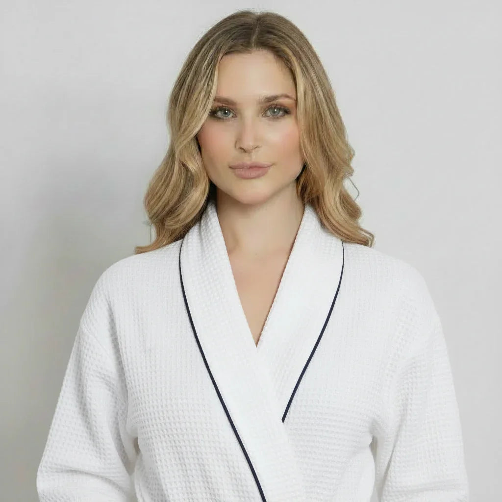 Women’s Waffle Piping Bathrobe – Lightweight Spa-Style Comfort