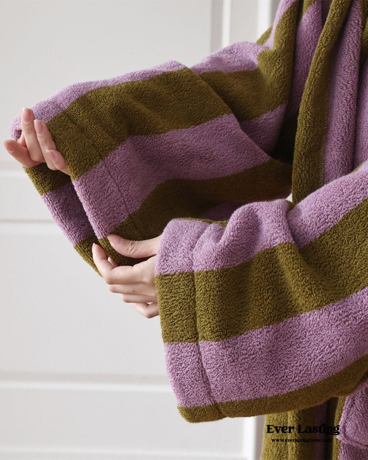 Modern Striped Cotton Bathrobe Set / Blue