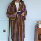 Modern Striped Cotton Bathrobe Set / Blue