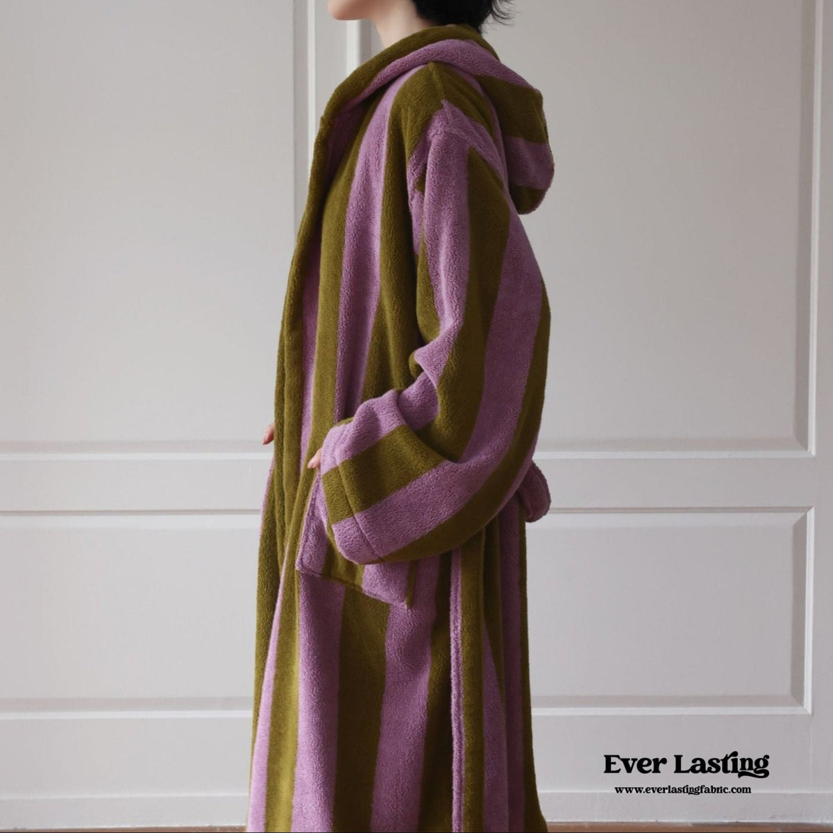 Modern Striped Cotton Bathrobe Set / Blue